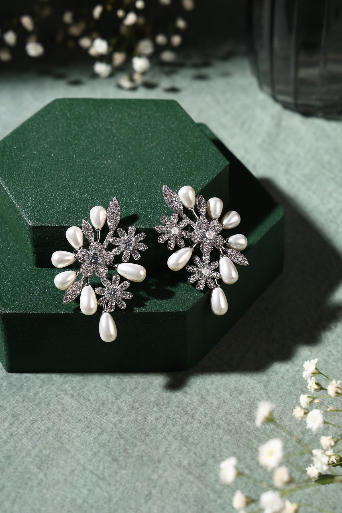 Lyra Pearl & Floral Spray Earrings