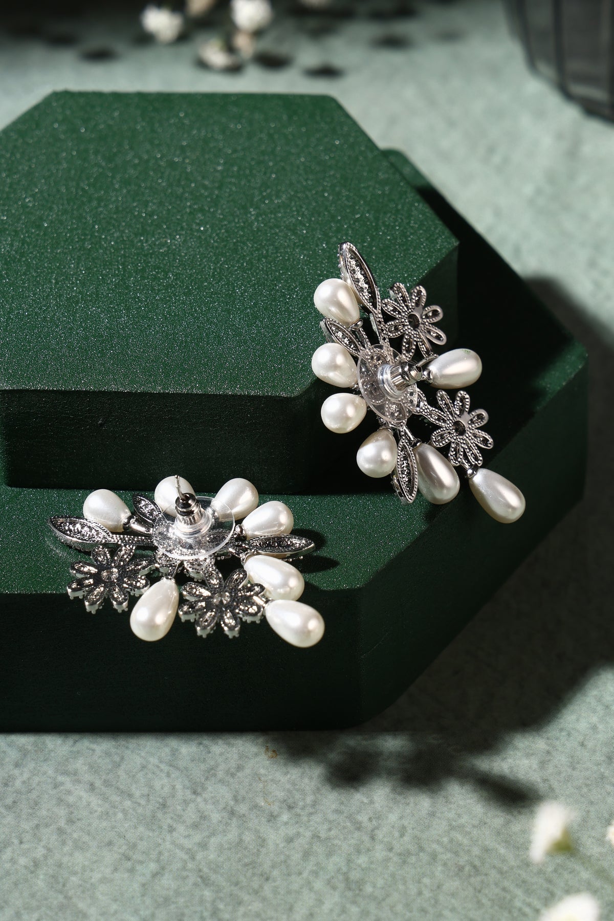 Lyra Pearl & Floral Spray Earrings