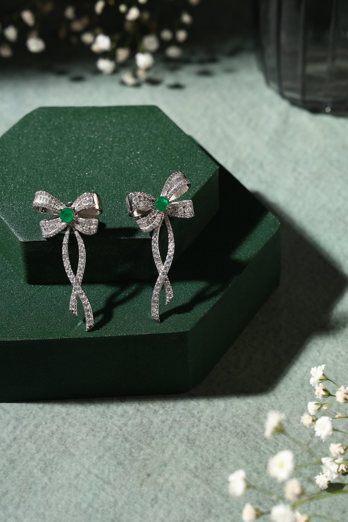 Seraphine Emerald Bow Drop Earrings