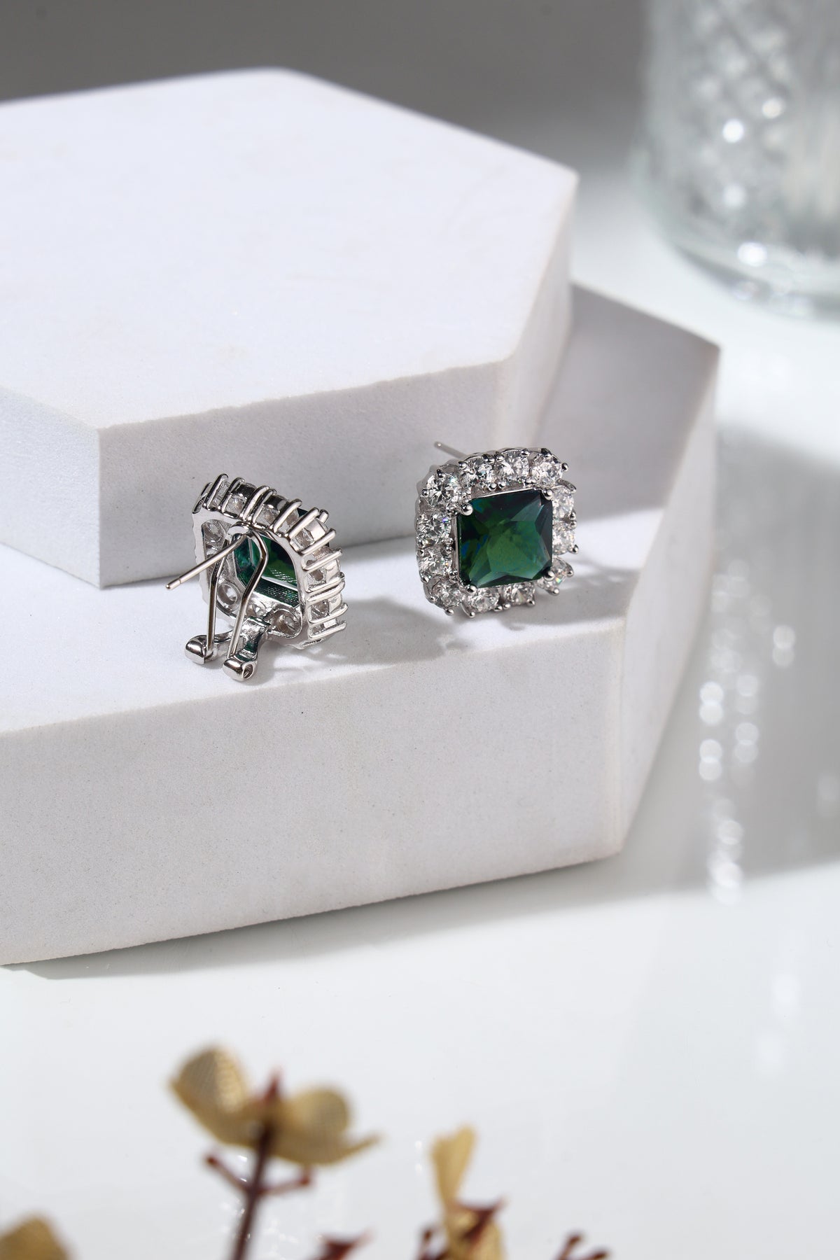 Emerald Halo Stud Earrings
