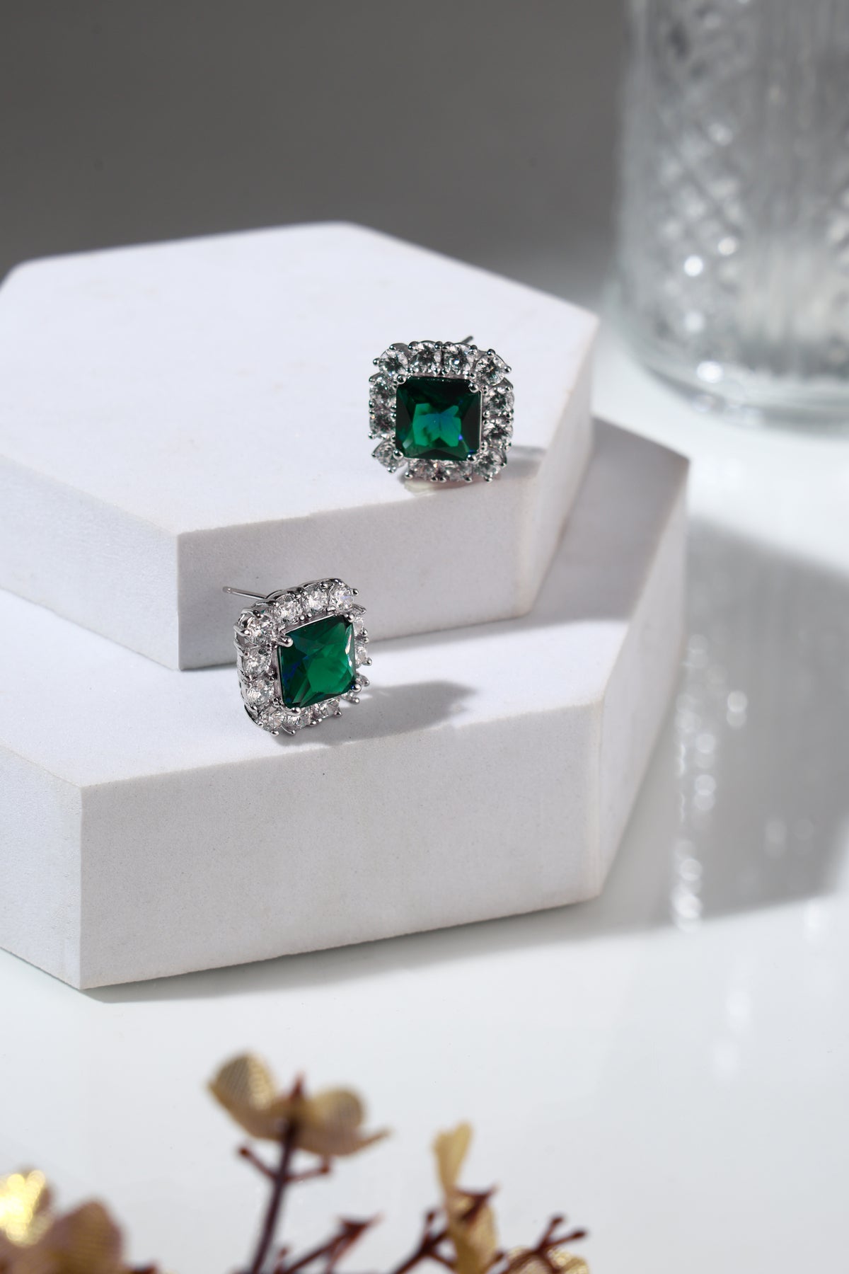 Emerald Halo Stud Earrings