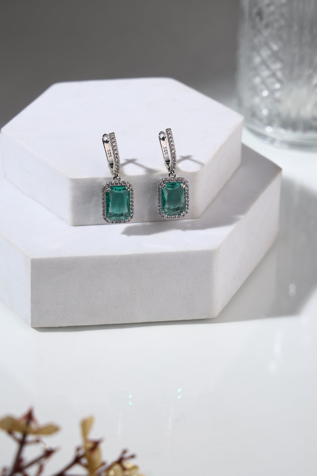 Emerald Drop Stud Earrings