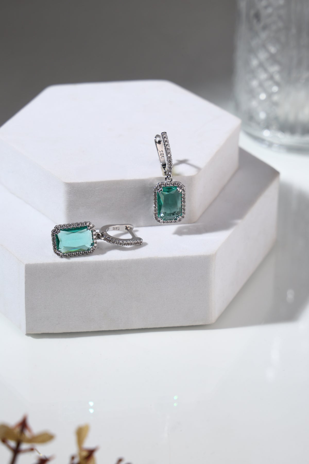Emerald Drop Stud Earrings