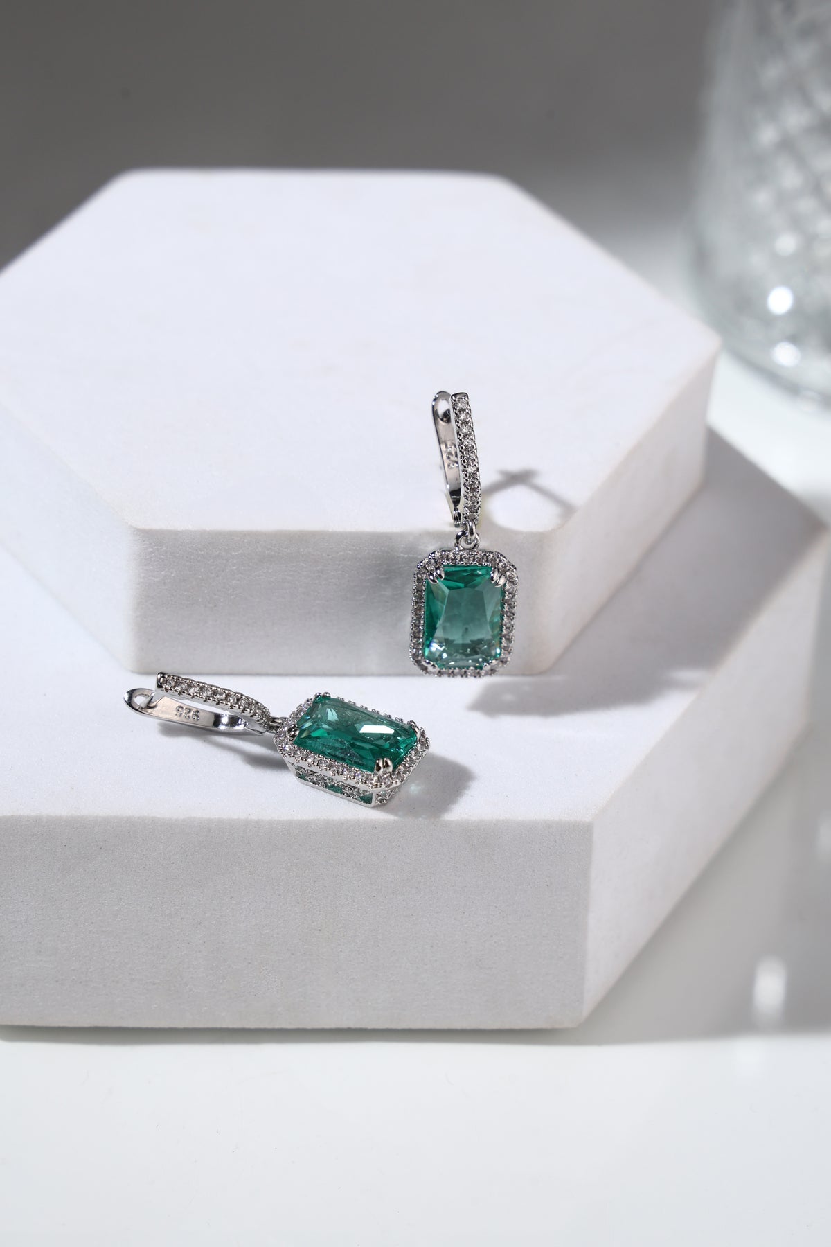 Emerald Drop Stud Earrings