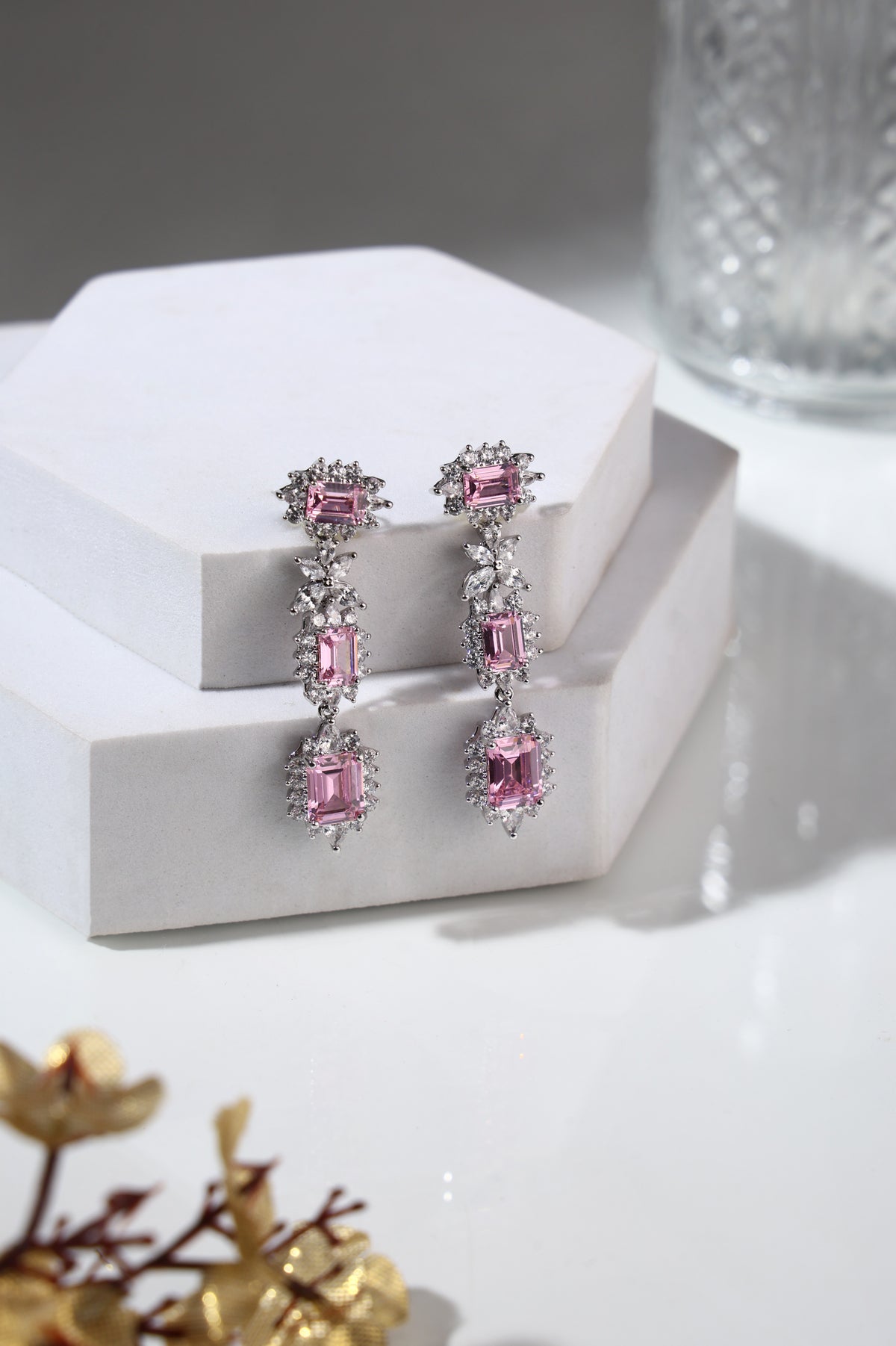 Rosalie Pink Crystal Drop Earrings
