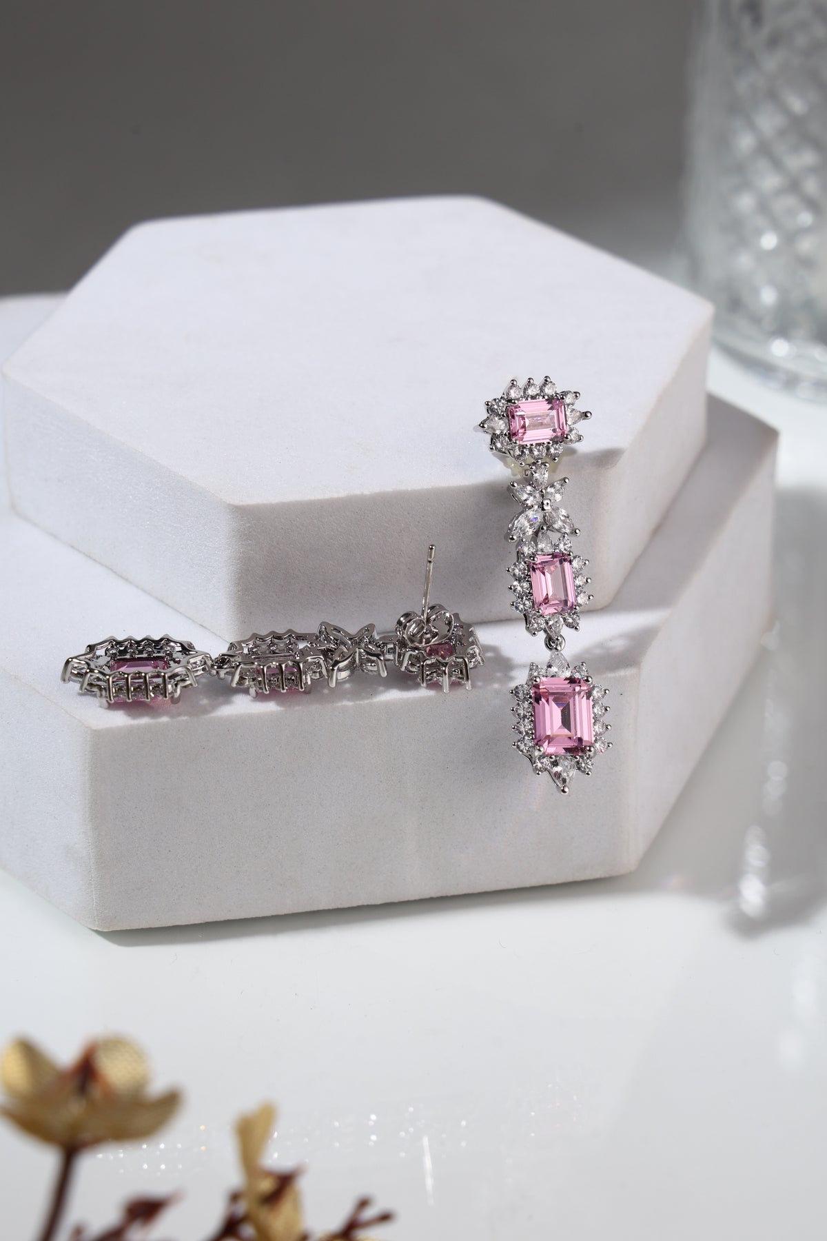 Rosalie Pink Crystal Drop Earrings