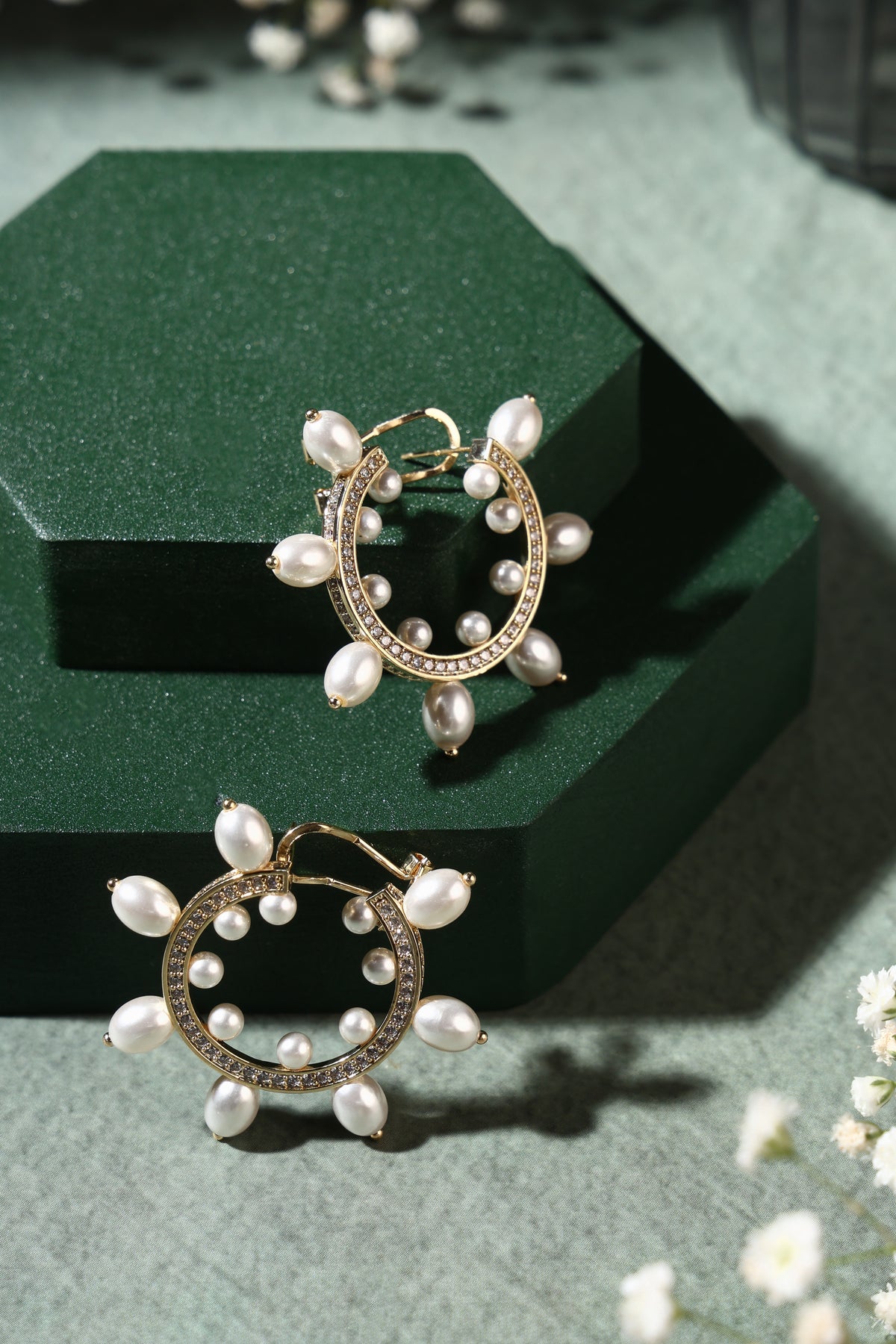 Elaria Pearl Sunburst Earrings
