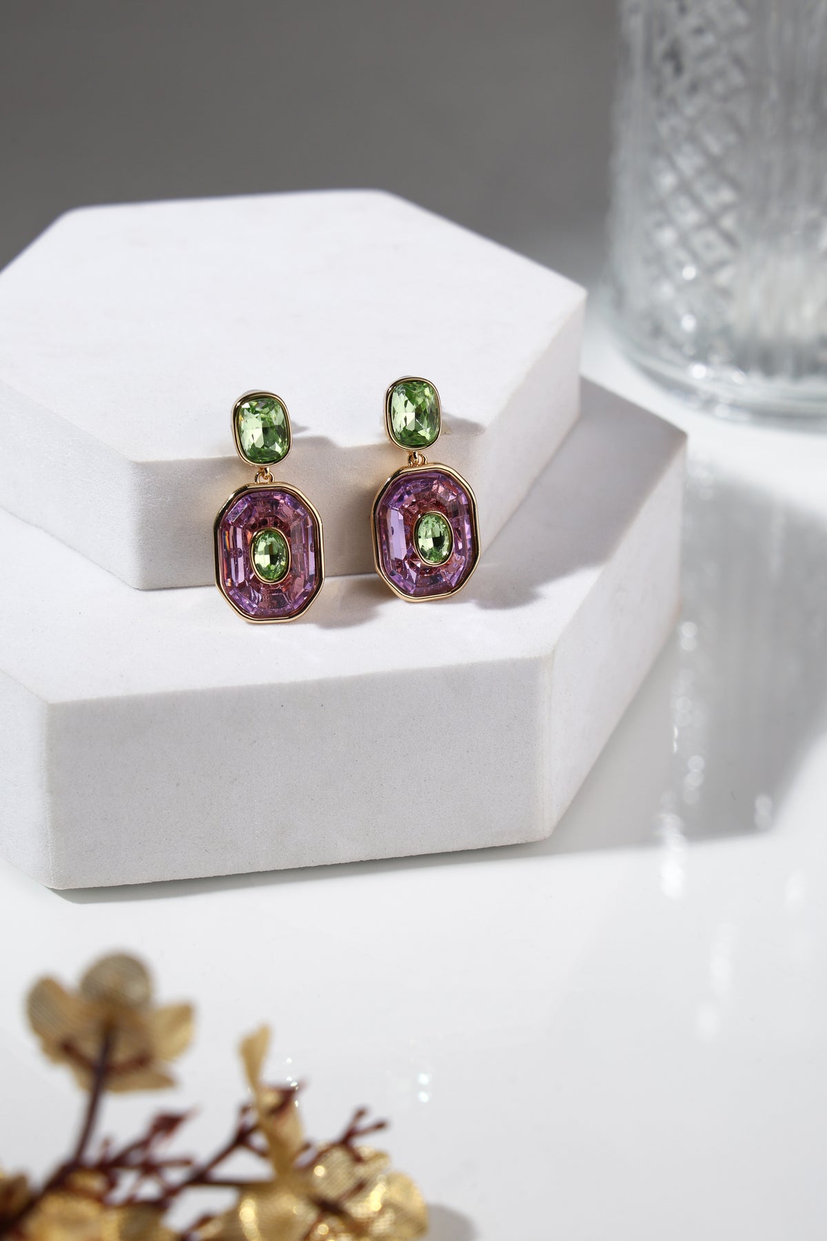 Celestine Emerald & Amethyst Earrings