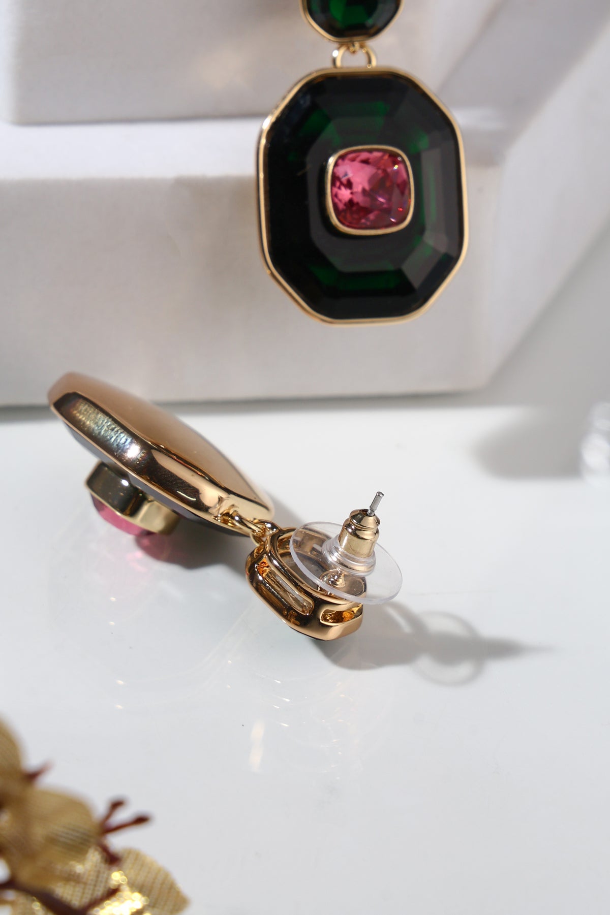 Evelyn Emerald & Rose Statement Earrings