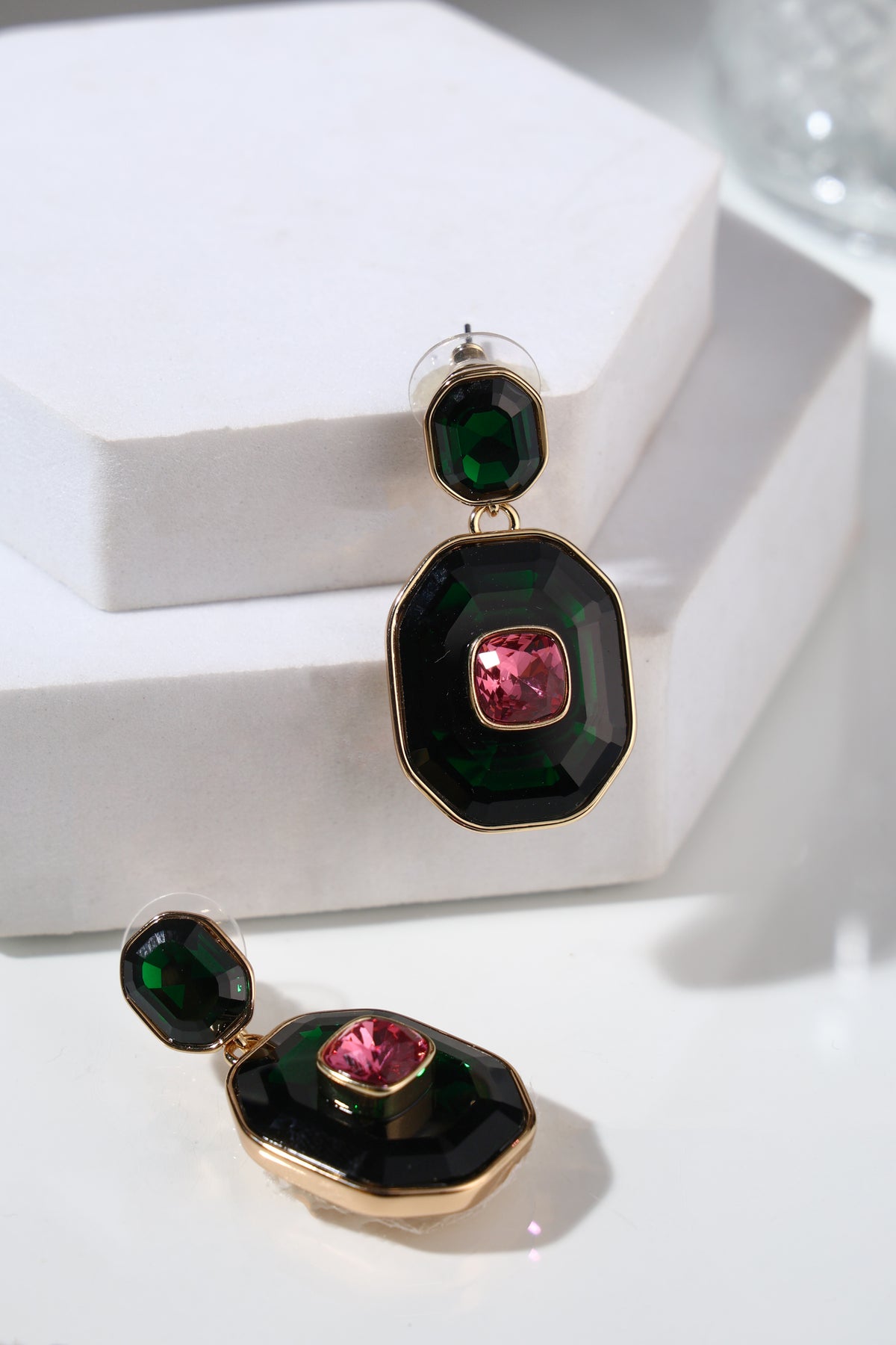 Evelyn Emerald & Rose Statement Earrings