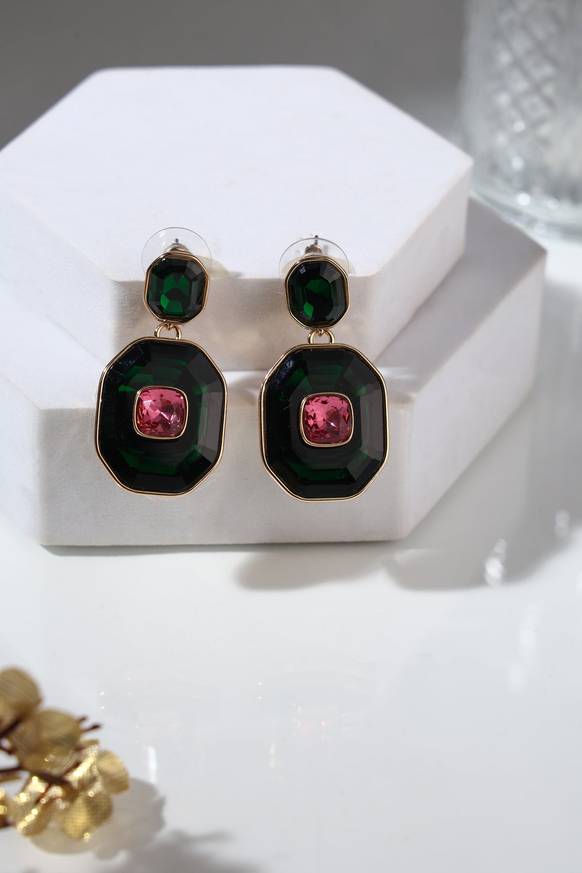 Evelyn Emerald & Rose Statement Earrings