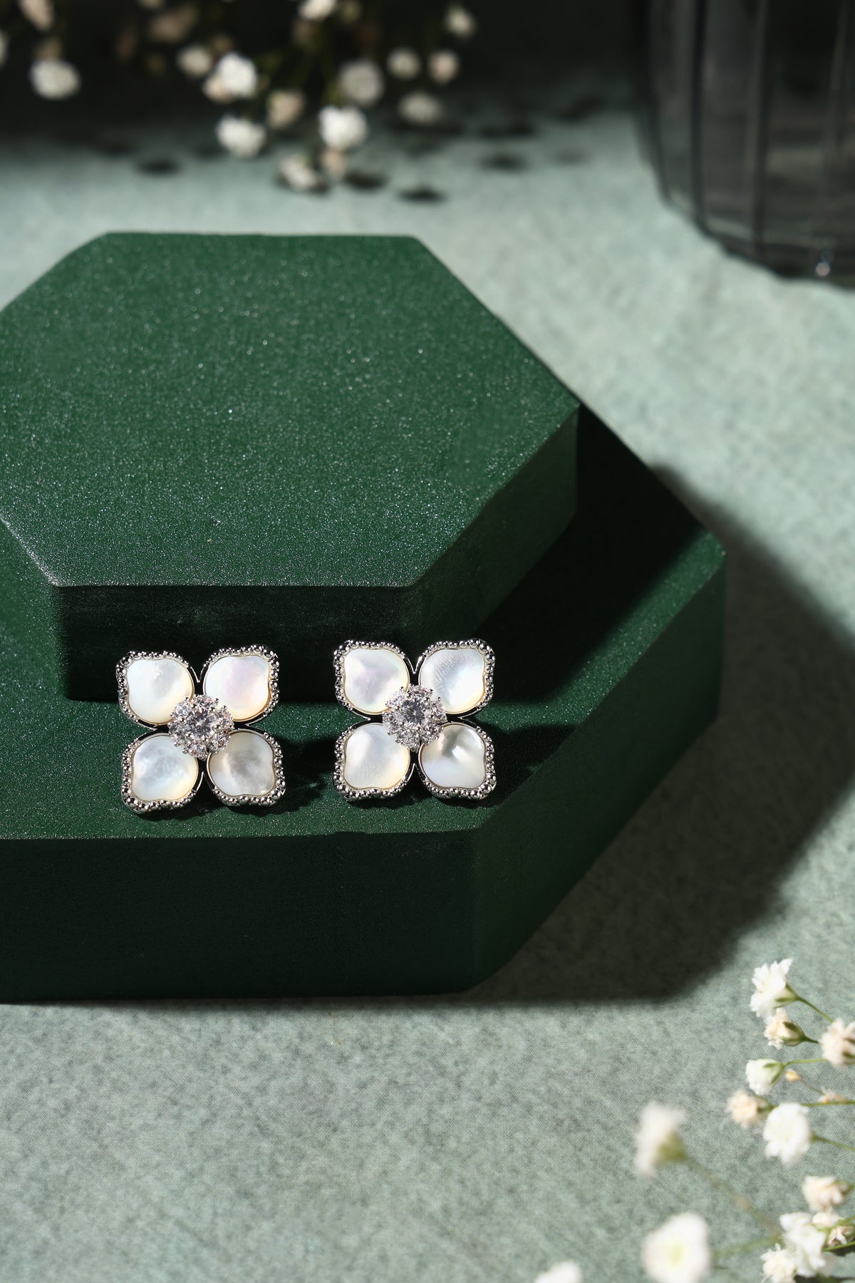Pearl Blossom Crystal Stud Earrings
