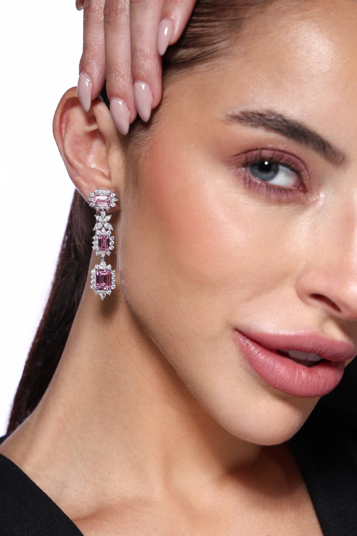Rosalie Pink Crystal Drop Earrings