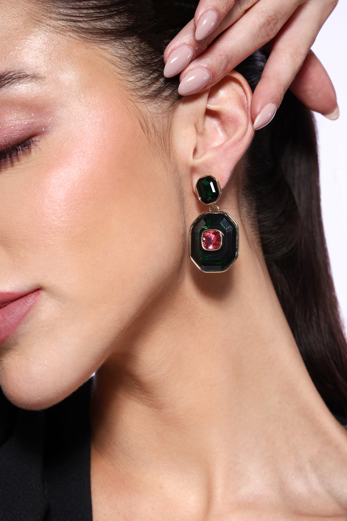 Evelyn Emerald & Rose Statement Earrings