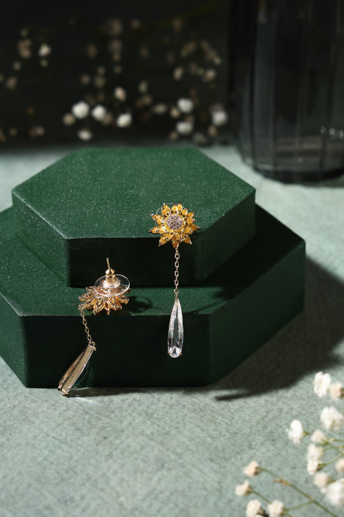 Soleil Sunflower Crystal Drop Earrings