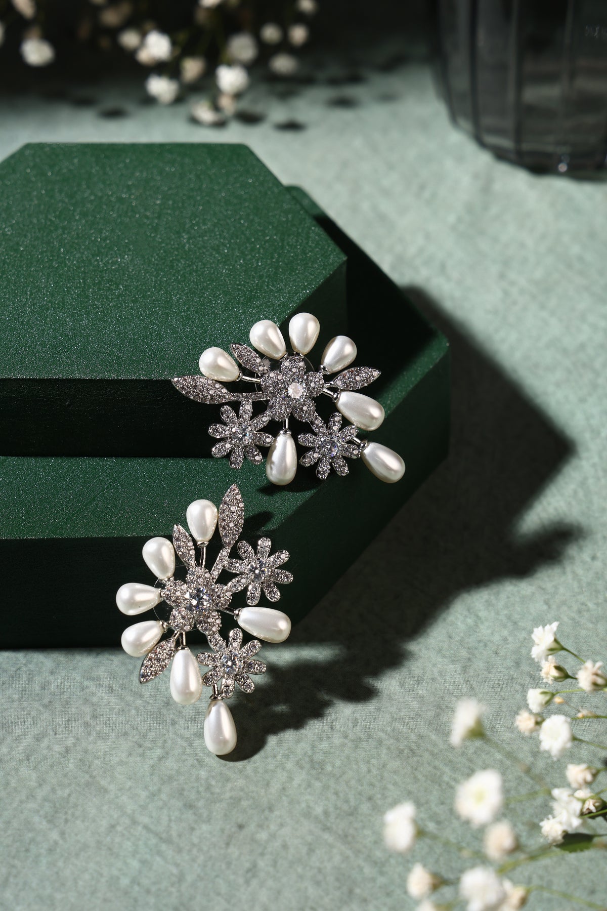 Lyra Pearl & Floral Spray Earrings