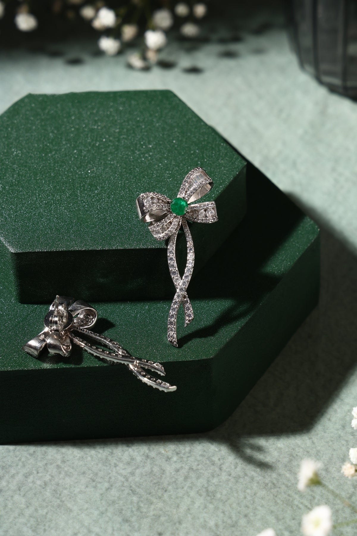 Seraphine Emerald Bow Drop Earrings