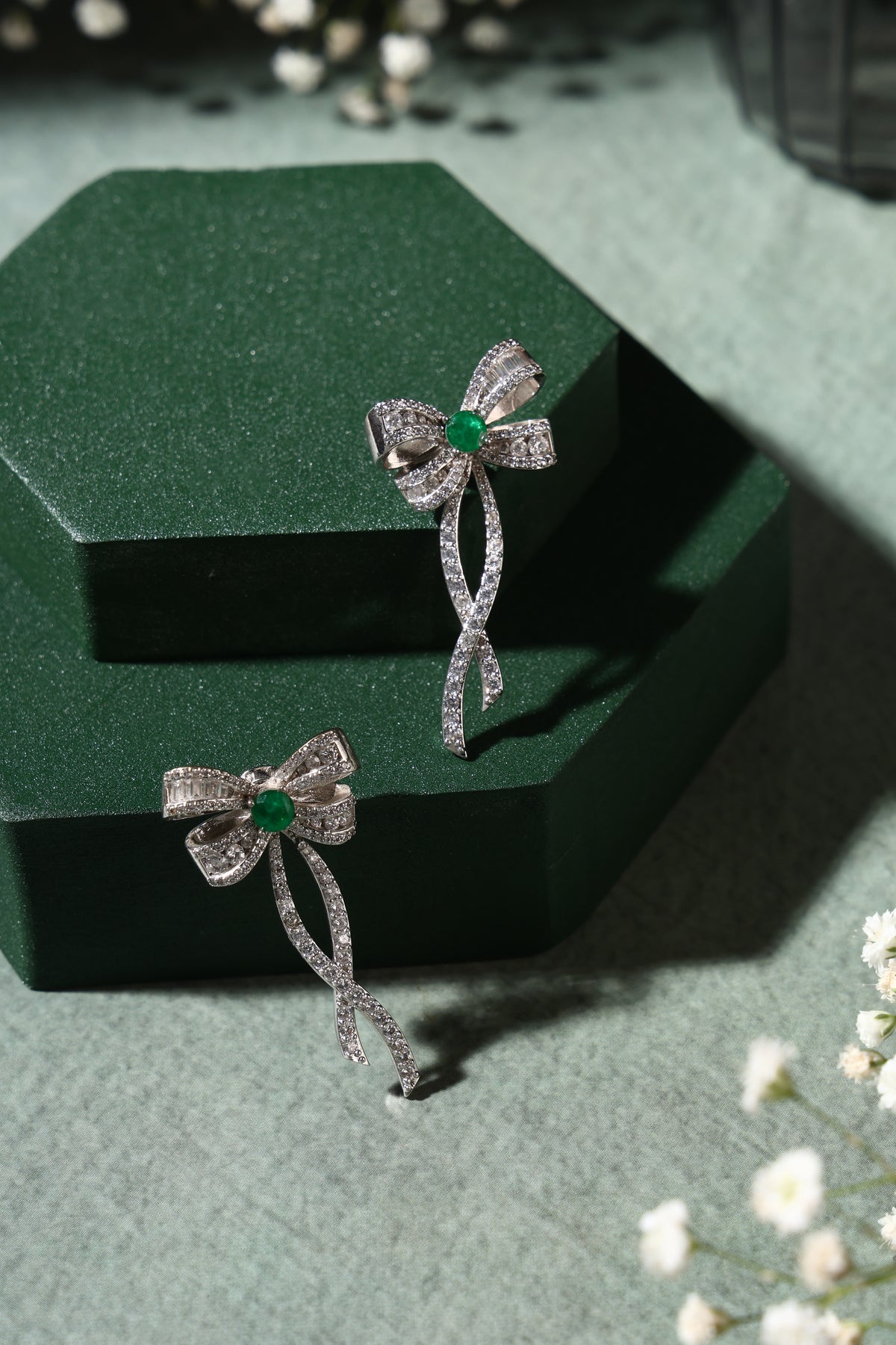 Seraphine Emerald Bow Drop Earrings