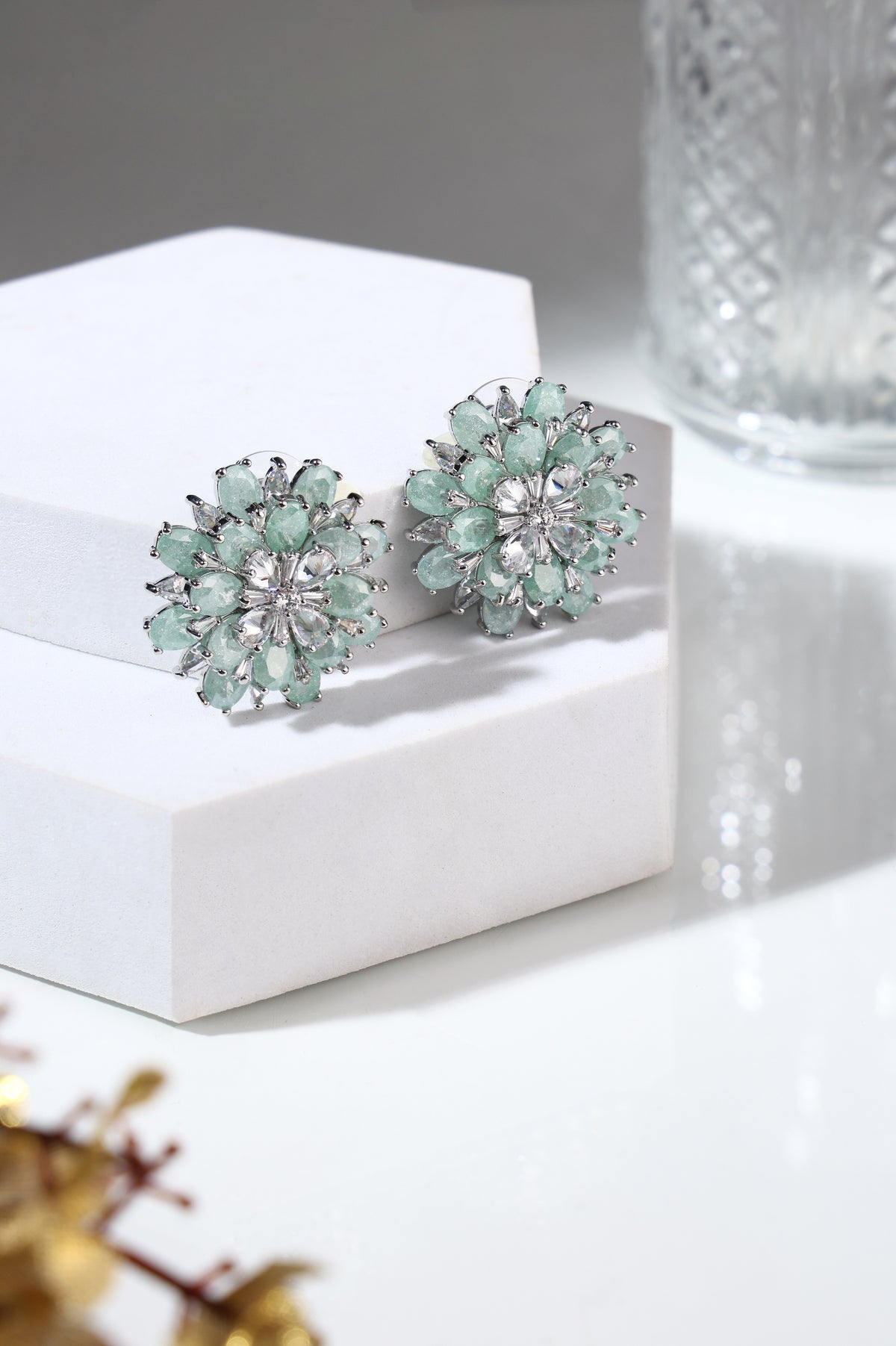 Aura Aqua Floral Cluster Earrings