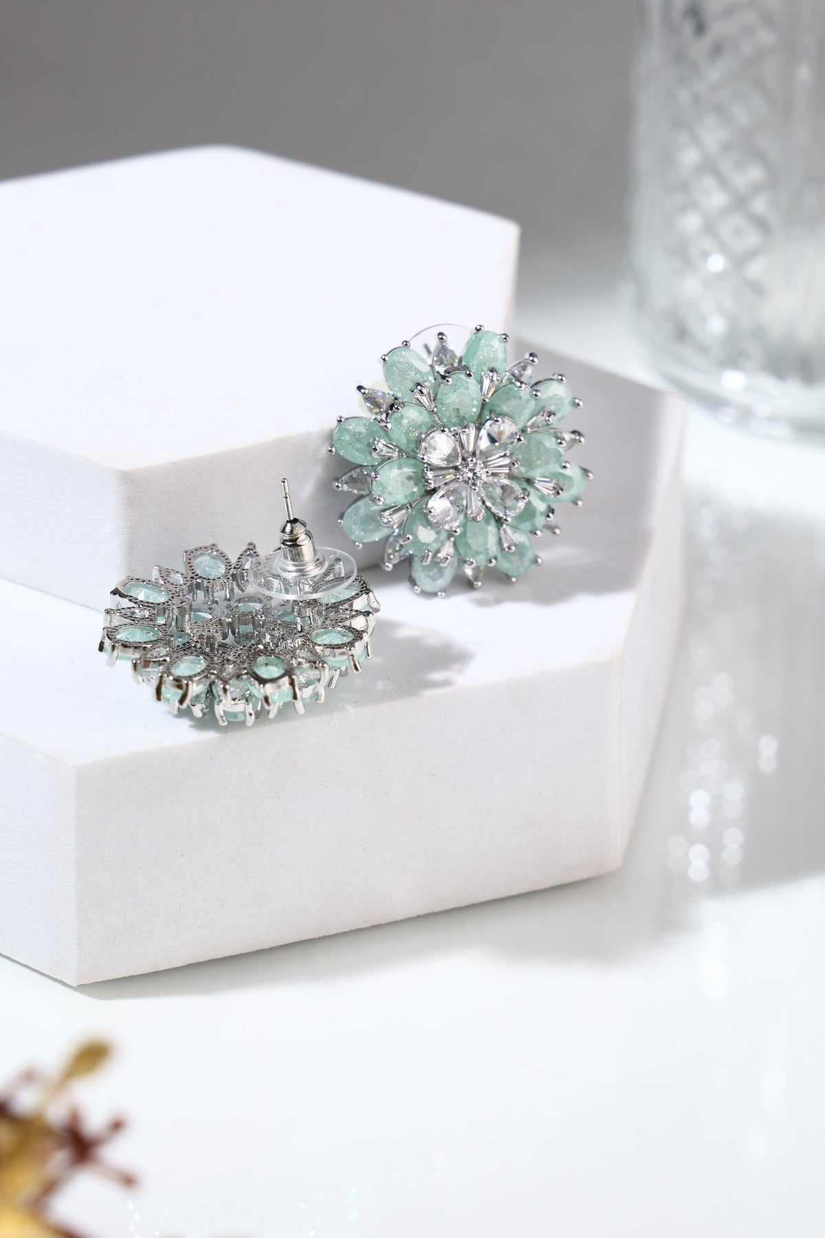 Aura Aqua Floral Cluster Earrings