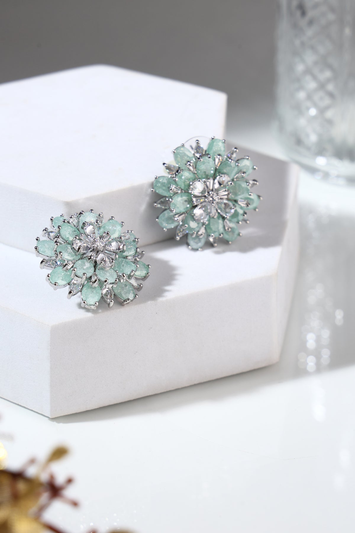 Aura Aqua Floral Cluster Earrings