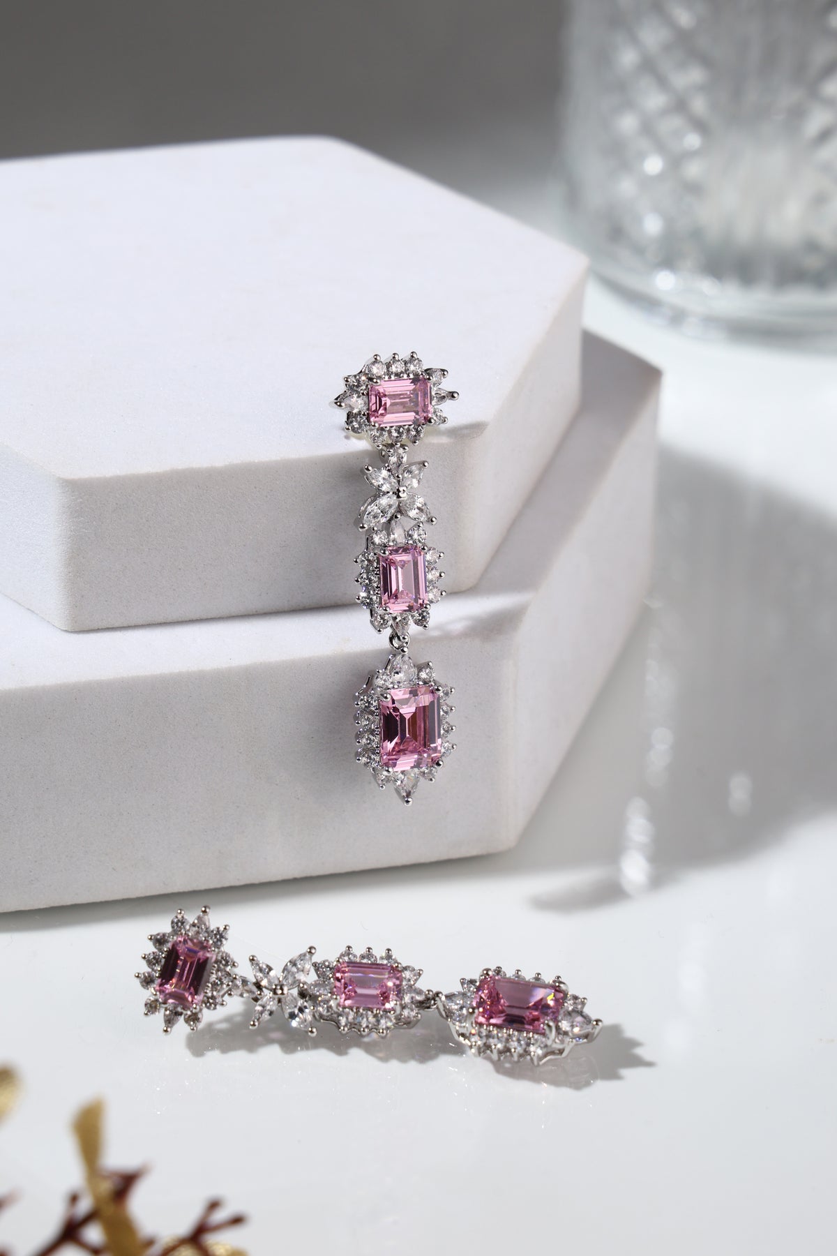 Rosalie Pink Crystal Drop Earrings