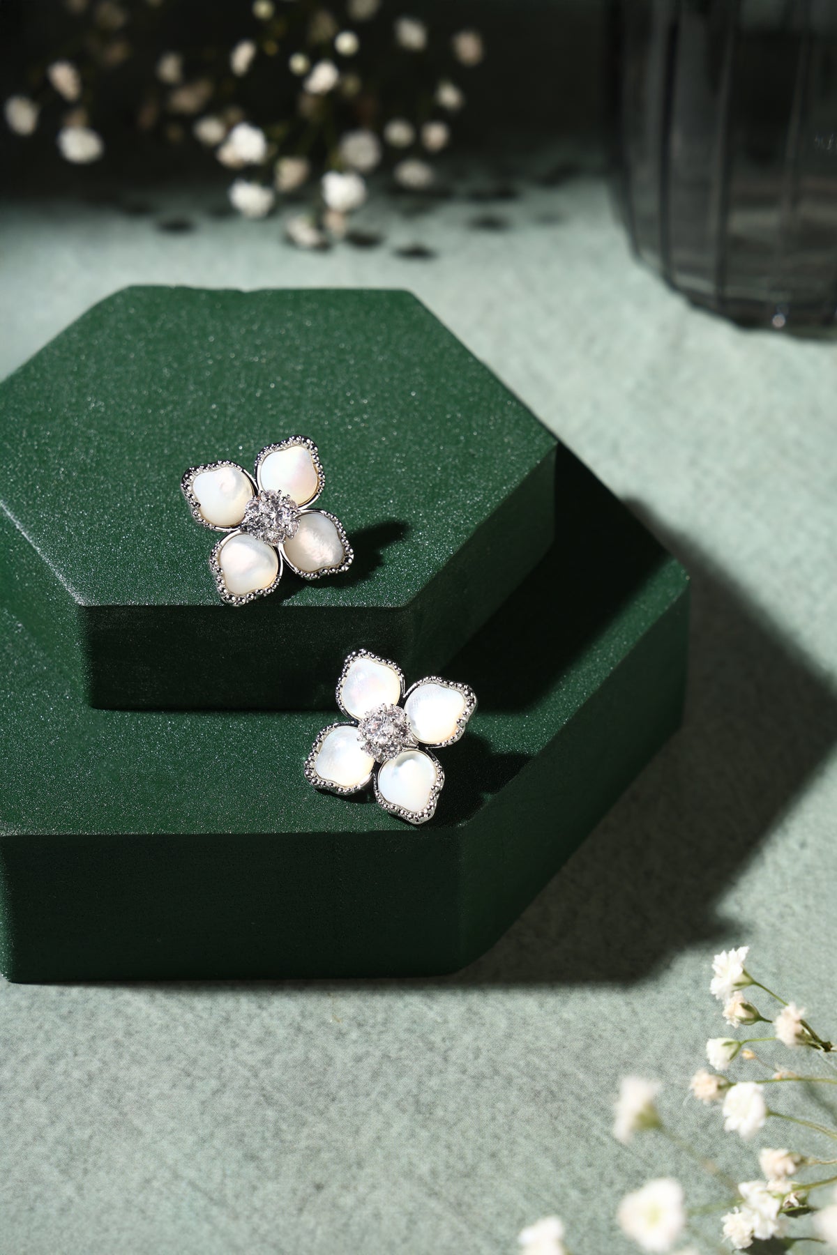 Pearl Blossom Crystal Stud Earrings