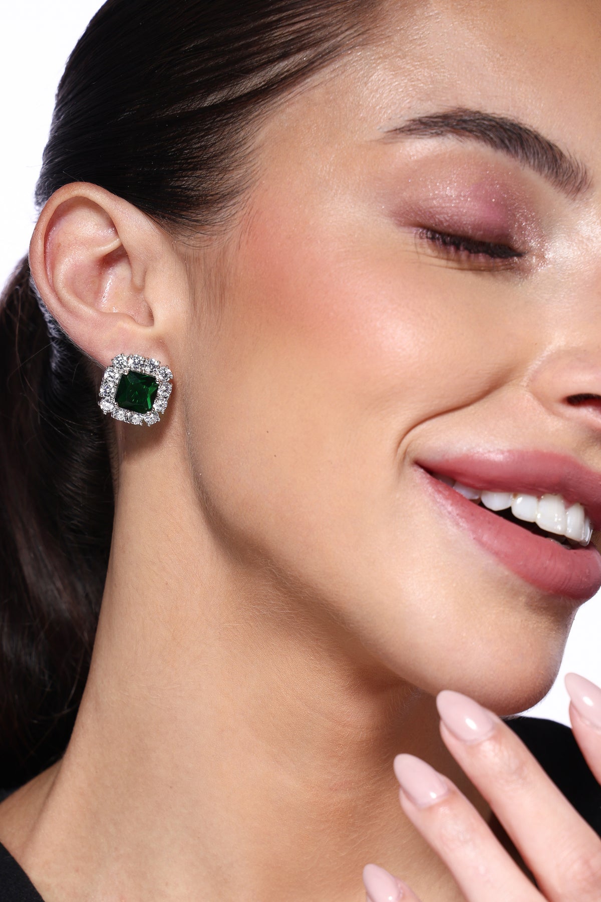 Emerald Halo Stud Earrings
