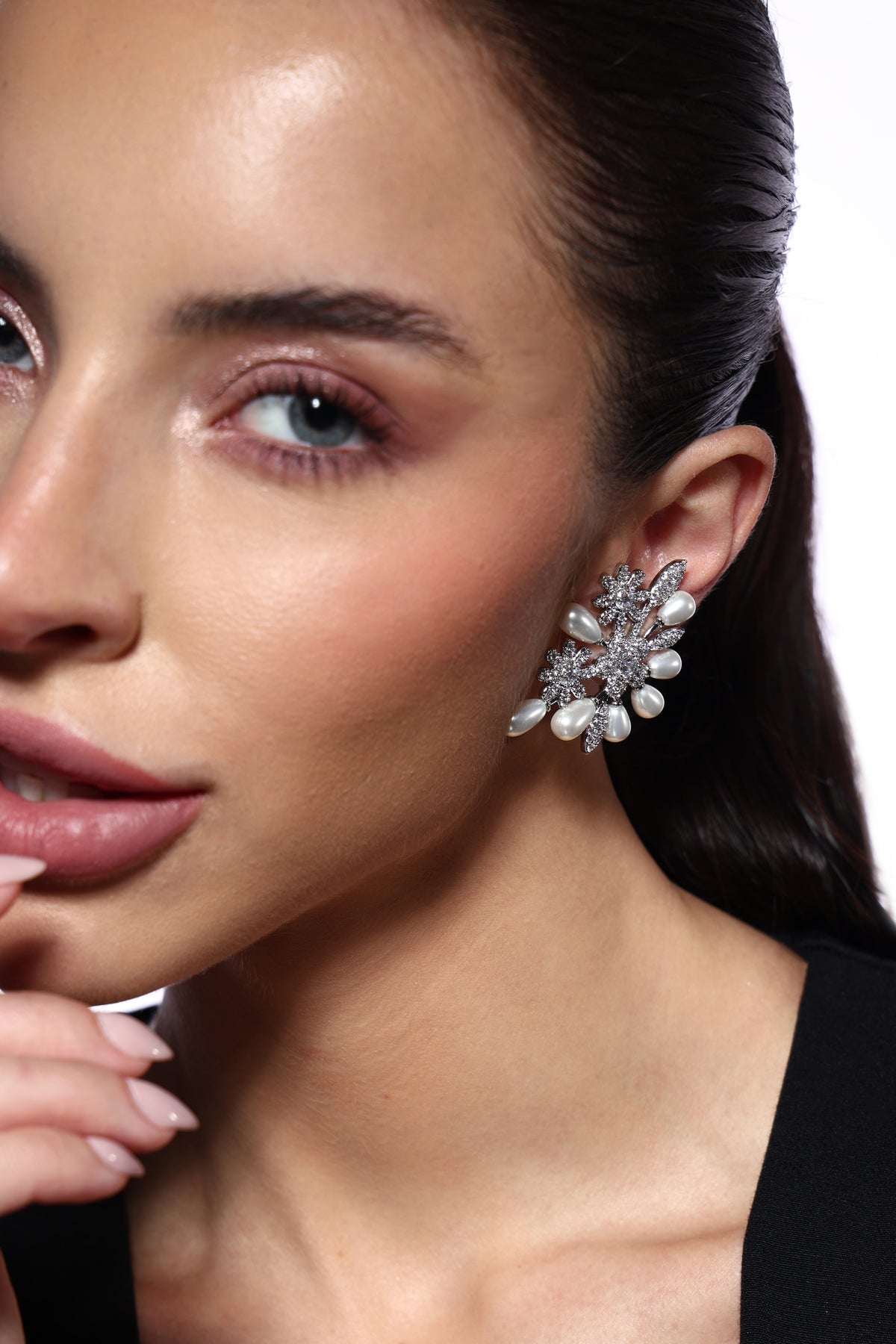 Lyra Pearl & Floral Spray Earrings