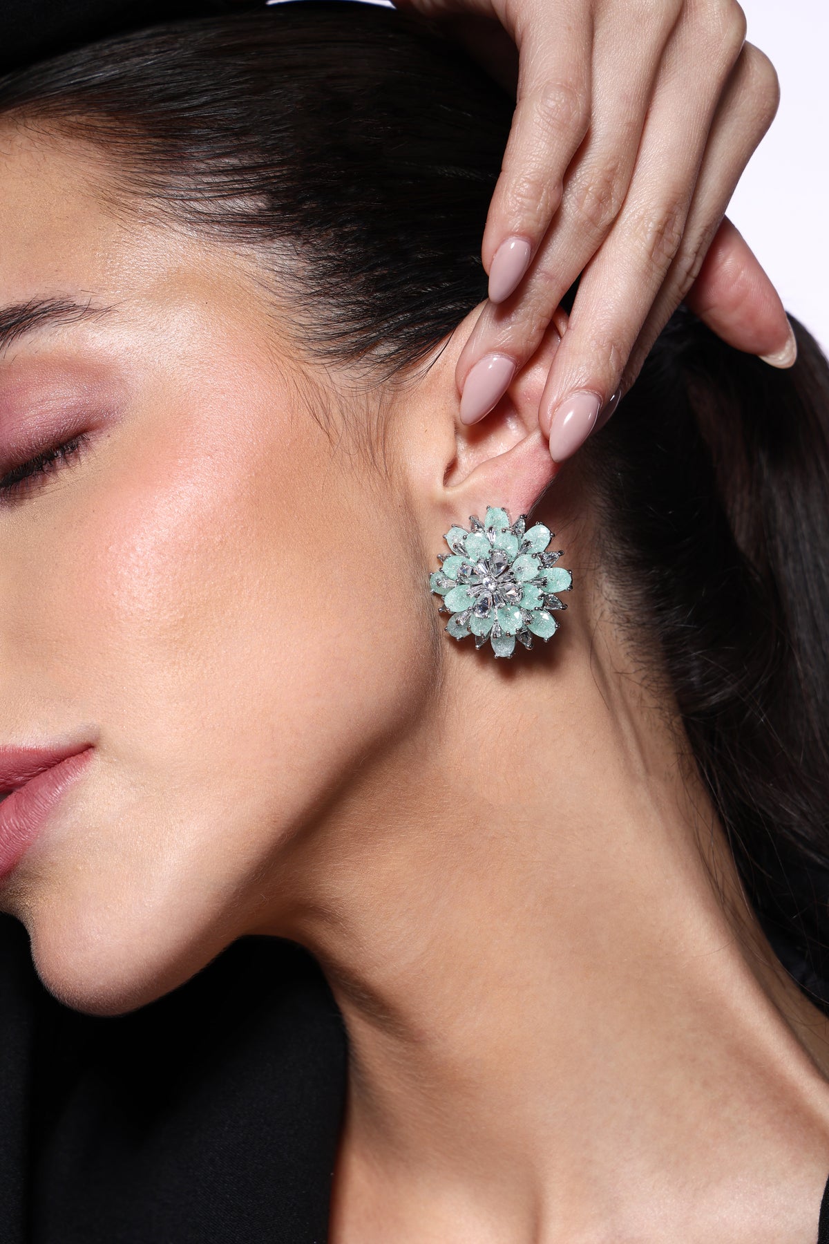 Aura Aqua Floral Cluster Earrings