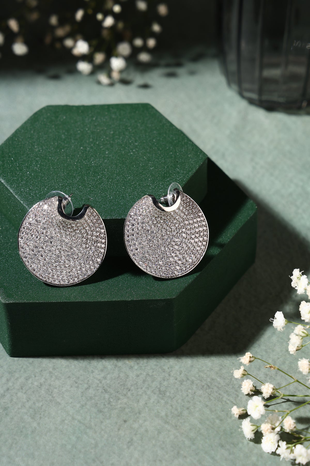 Celeste Silver Curved Statement Earrings