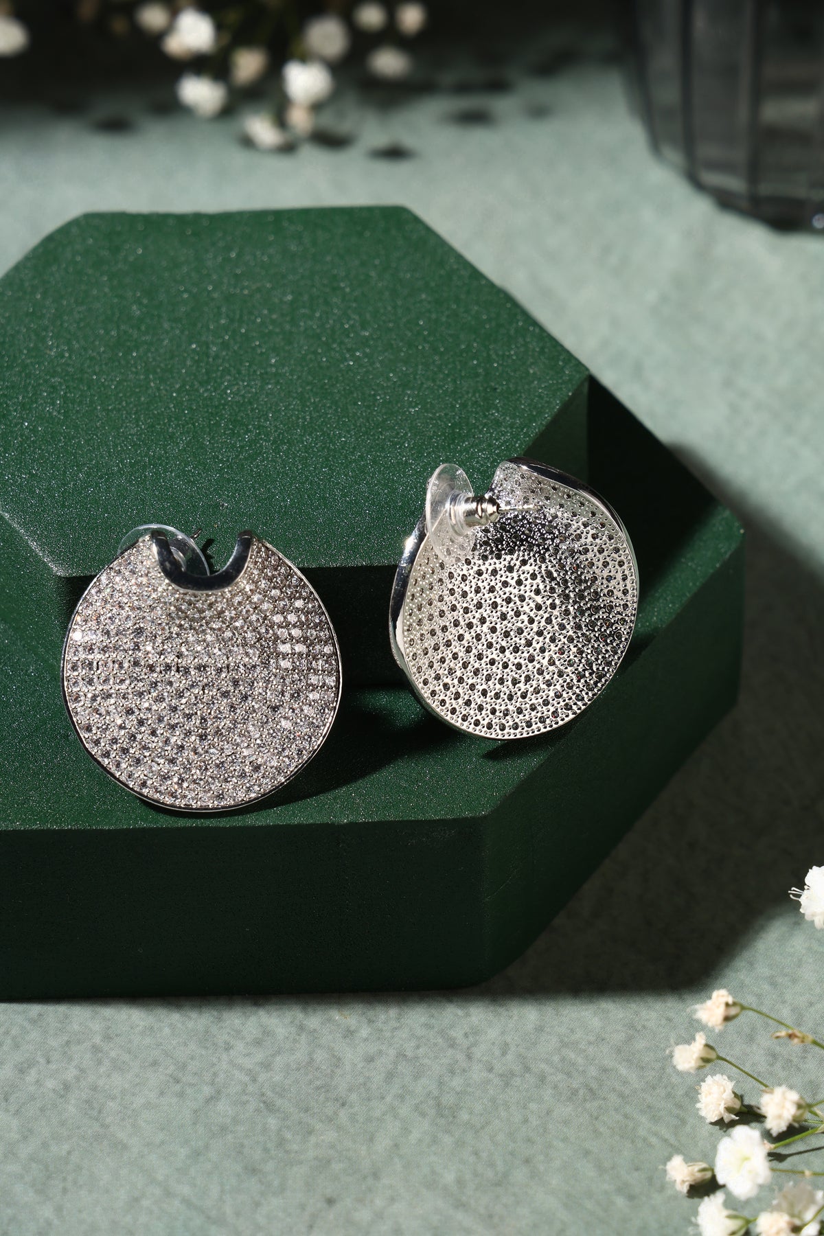 Celeste Silver Curved Statement Earrings