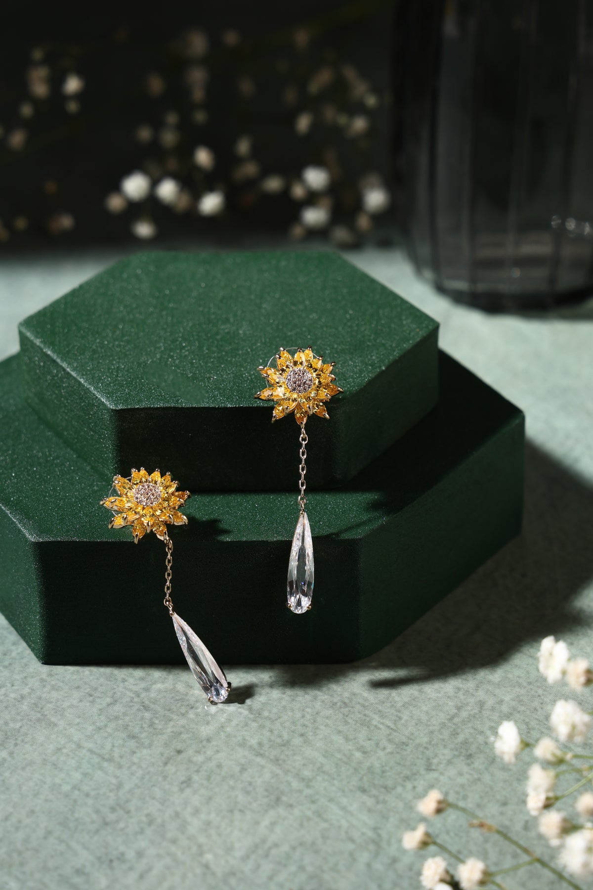 Soleil Sunflower Crystal Drop Earrings