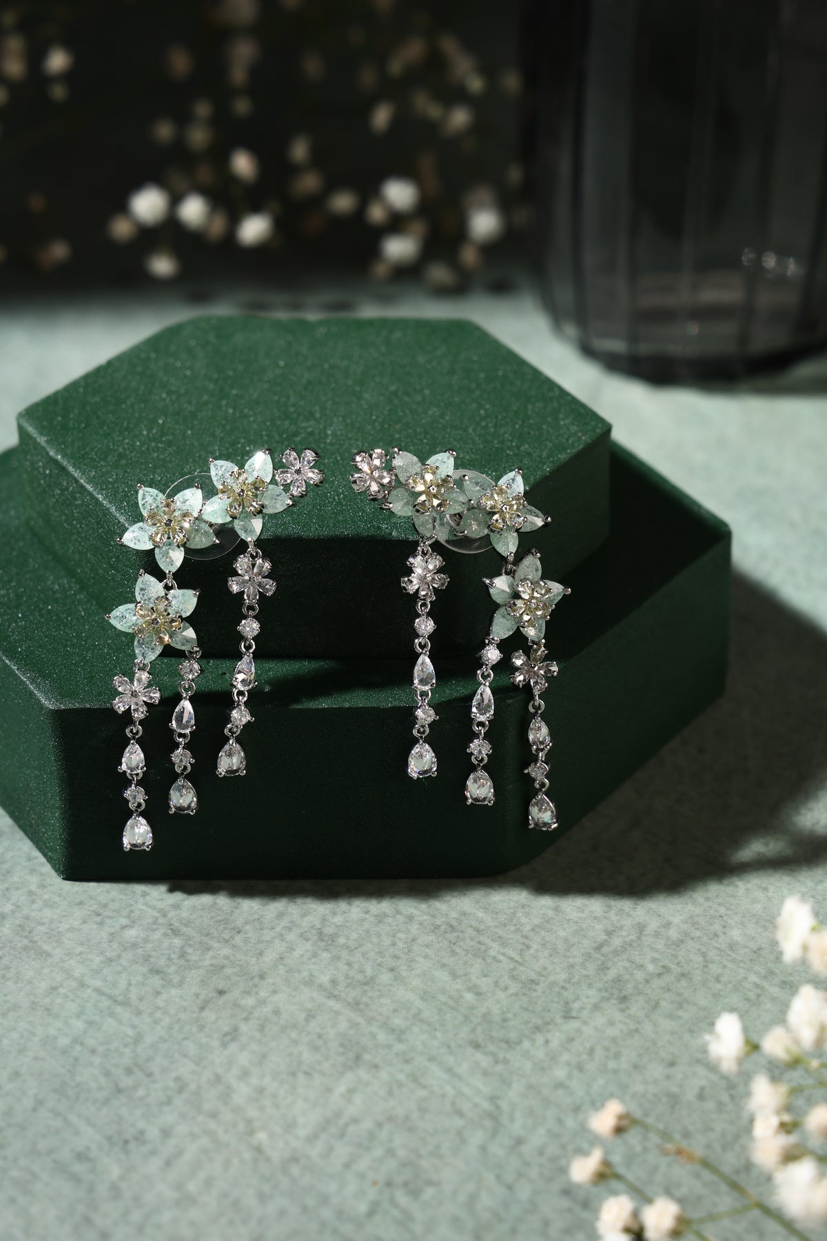 Sylvie Mint Floral Waterfall Ear Crawlers