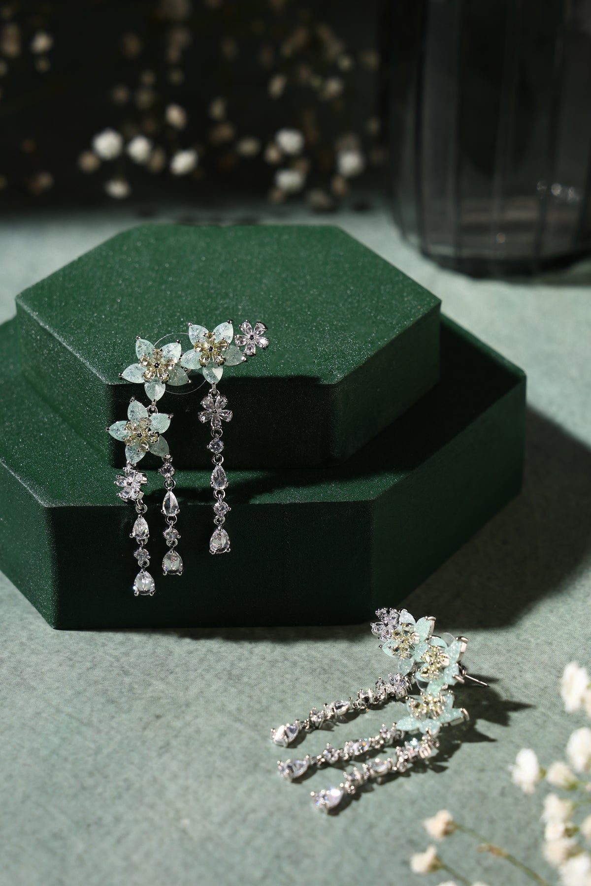 Sylvie Mint Floral Waterfall Ear Crawlers