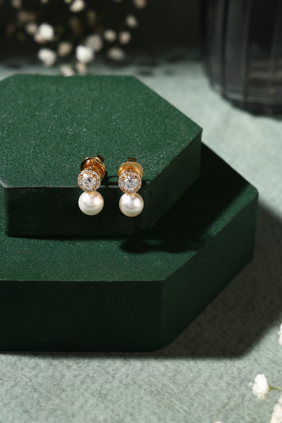 Elara Pearl Crystal Drop Earrings